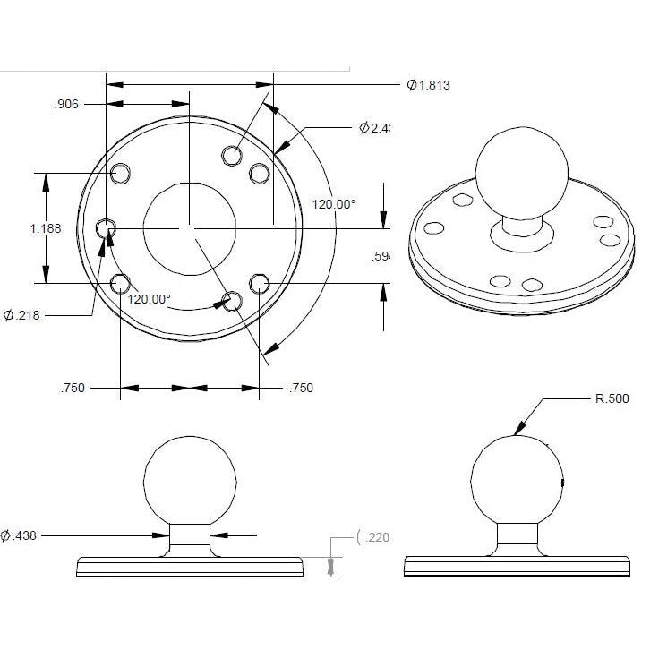 Rugged Radios Rugged Radios RAM Round Plate with Ball - C Size