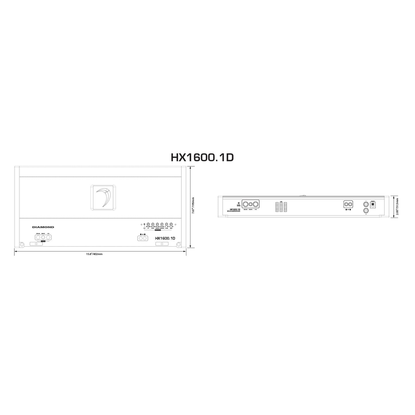 Diamond Audio HX1600.1D dimensions