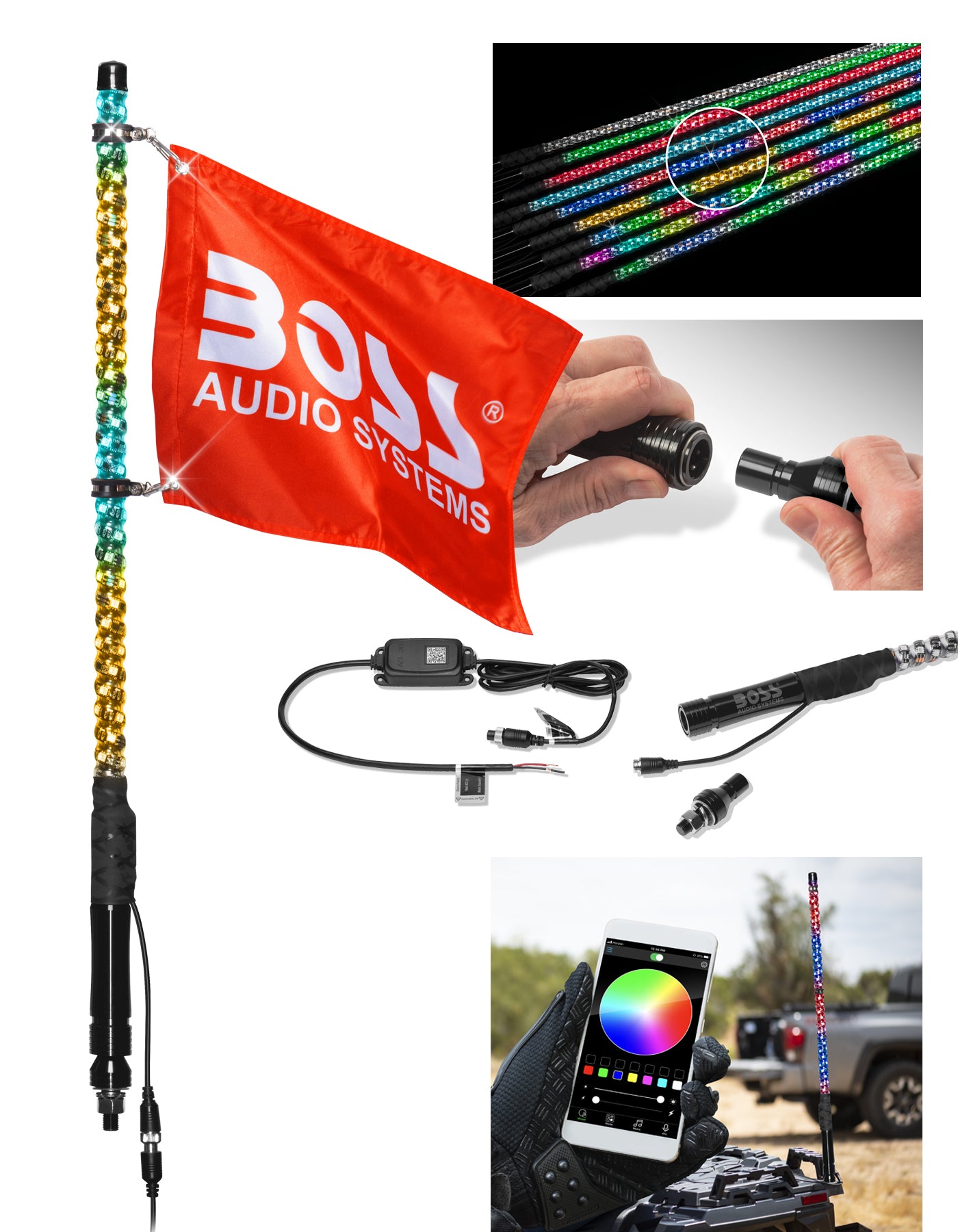 BOSS AUDIO 2' RGB LED WHIP W/ BLUETOOTH CONTROLLER