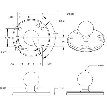 Rugged Radios Rugged Radios RAM Round Plate with Ball - B Size
