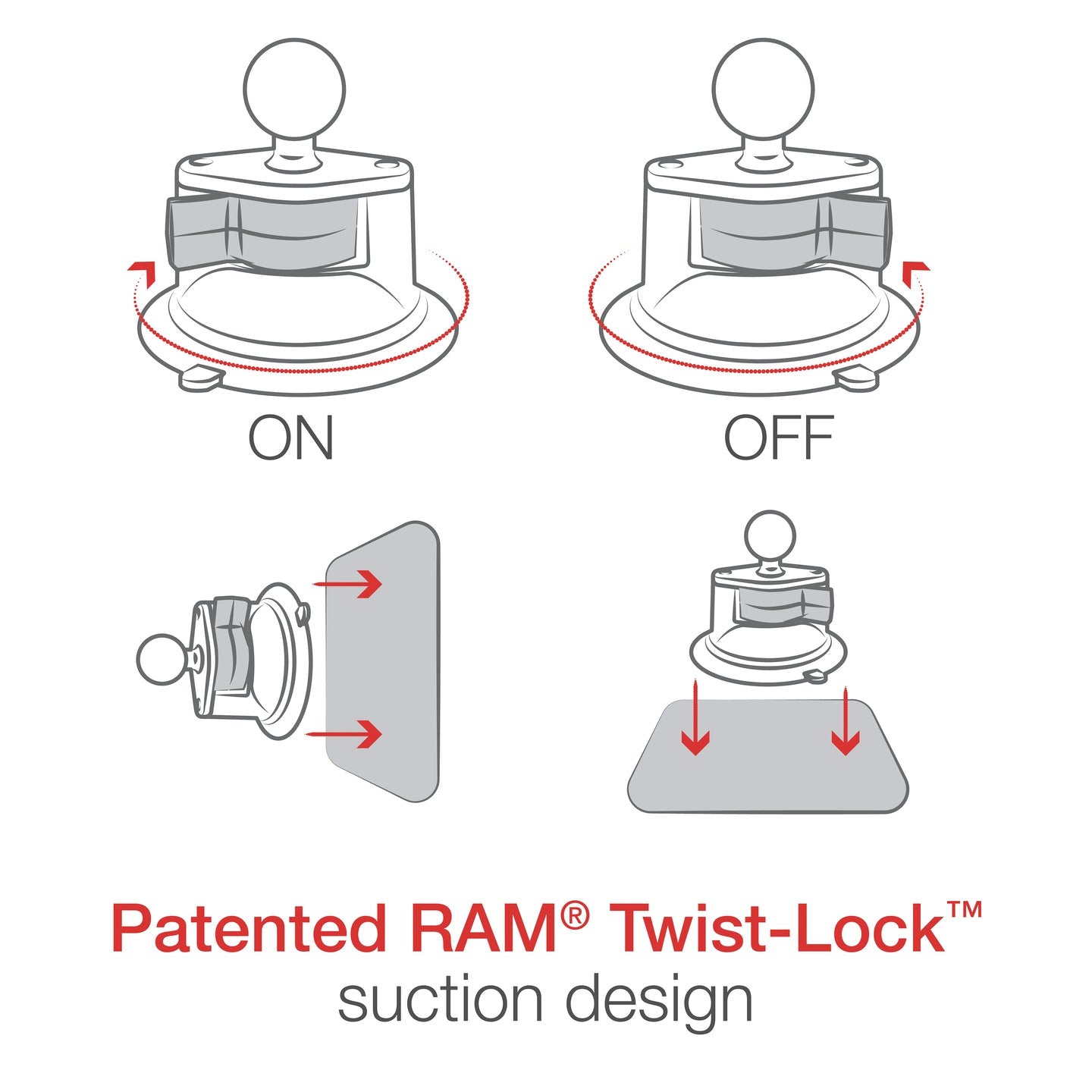 Rugged Radios Rugged Radios RAM Twist-Lock Suction Cup Base with Ball