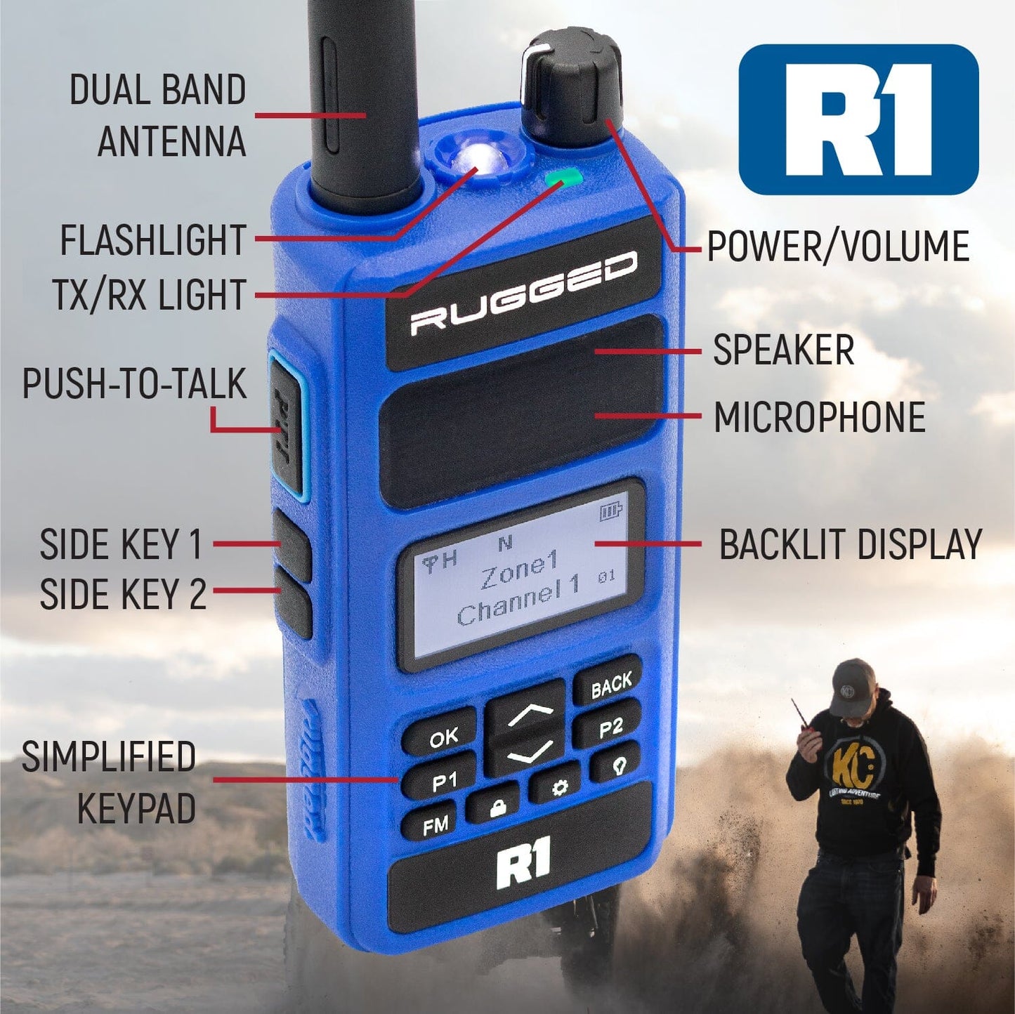 Rugged Radios Rugged R1 Handheld Radio Bundle with Long-Range Antenna