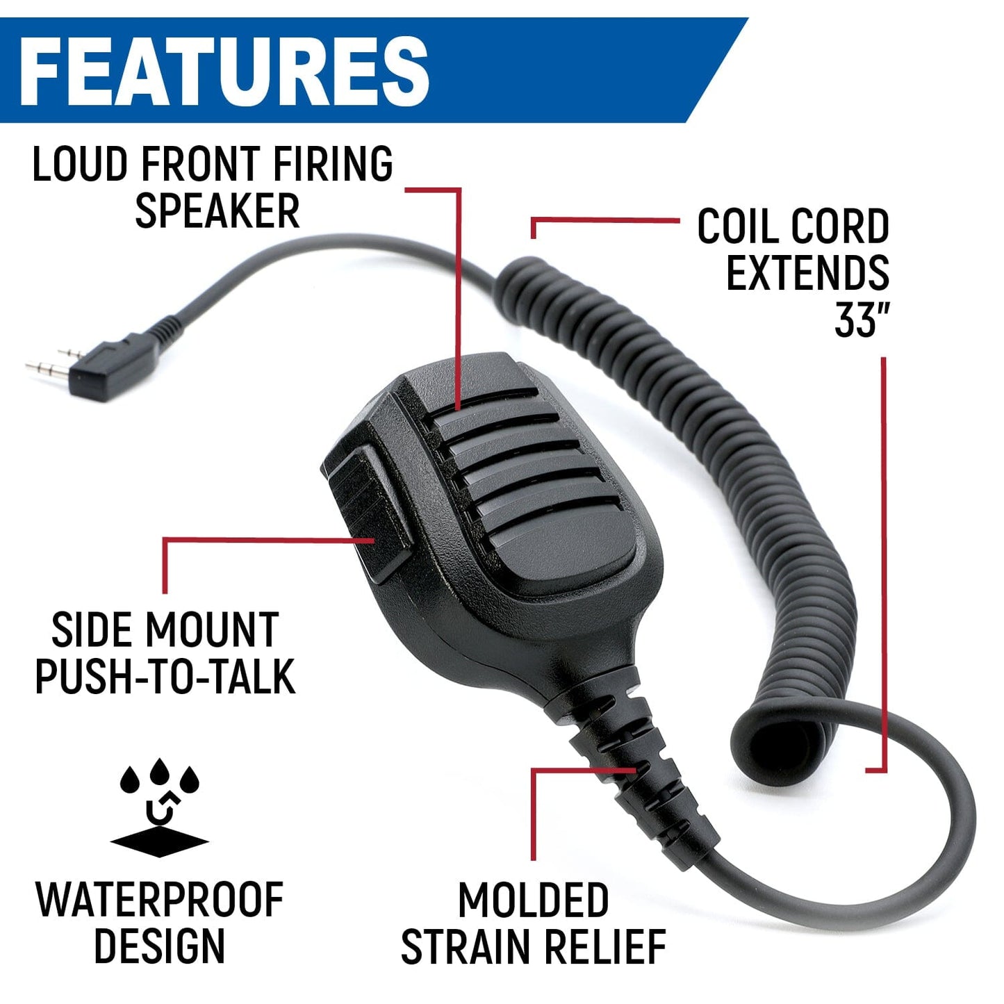 Rugged Radios Rugged Radios Hand Speaker Mic Waterproof for Handheld Radios