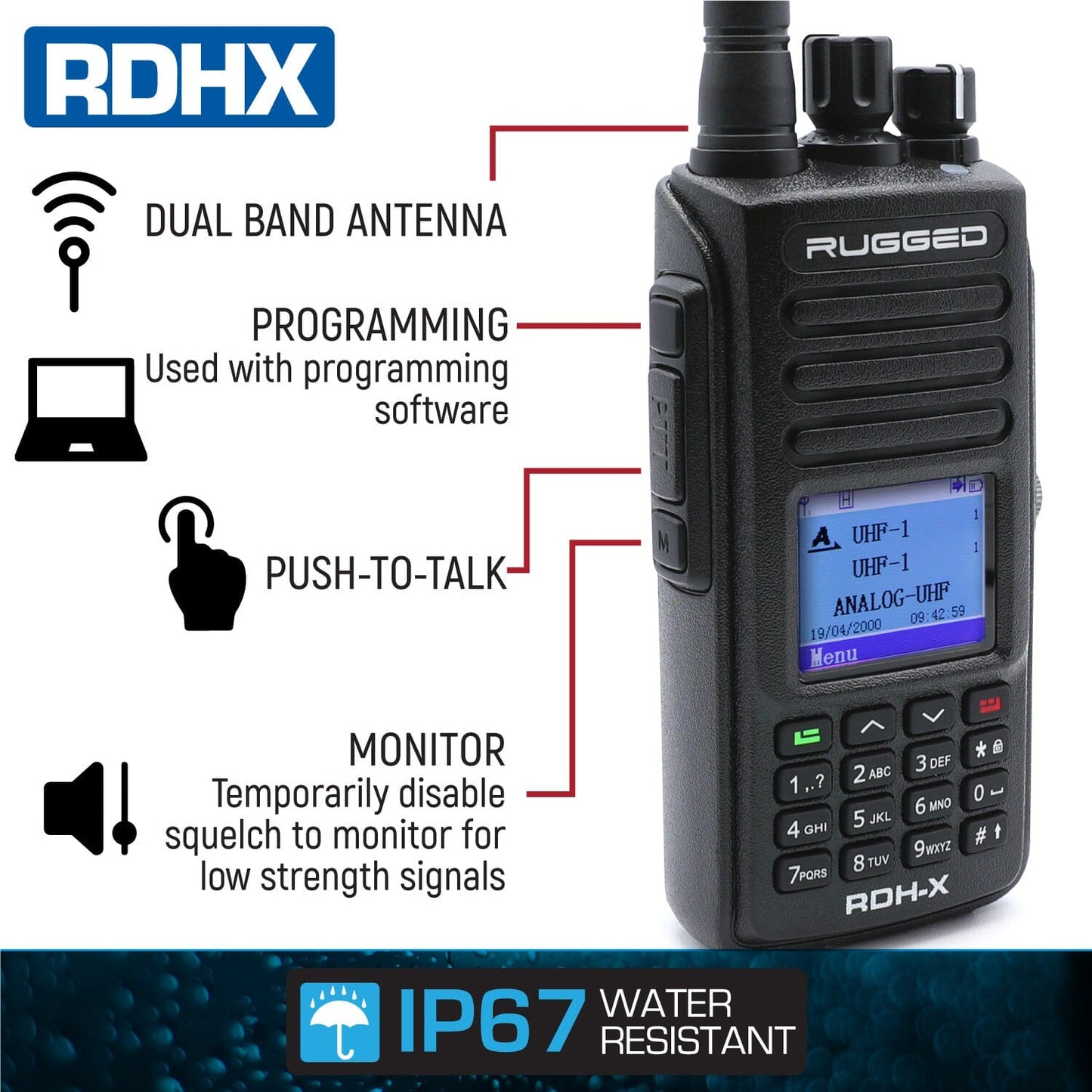 Rugged Radios Rugged RDH-X Waterproof Business Band Two-Way Handheld Radio