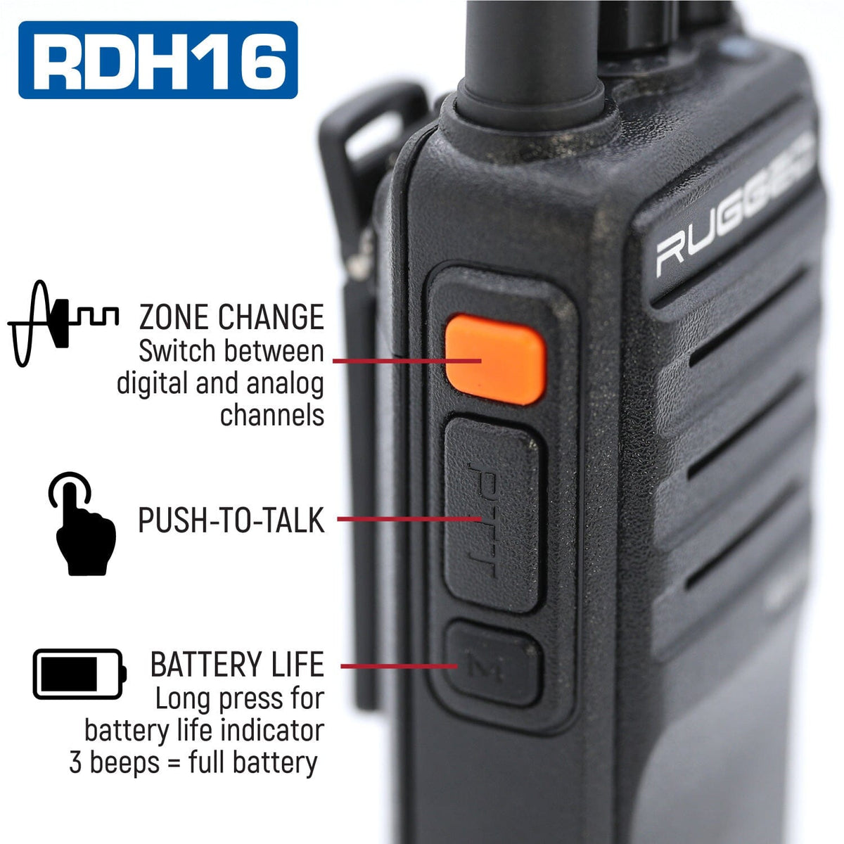 Rugged Radios Rugged RDH16 Business Band Digital Two-Way Handheld Radio