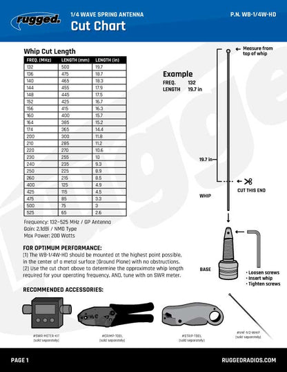 Rugged Radios Rugged Radios UHF & VHF Wide Band 1/4 Wave Antenna with Spring (132