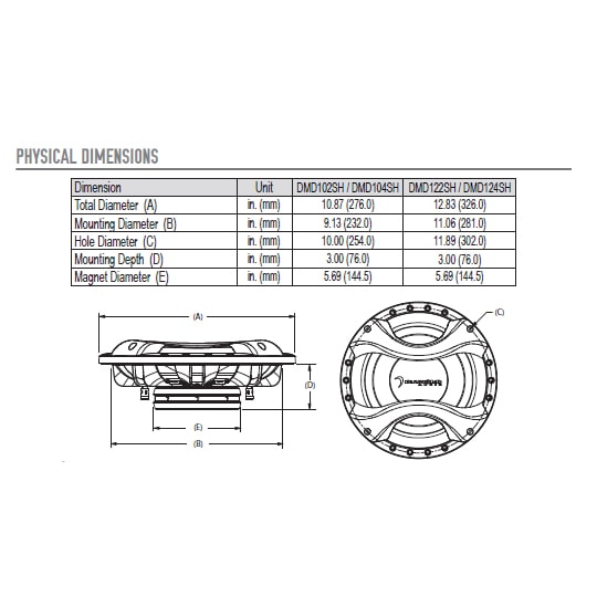 diamond audio dmd124sh dimensions