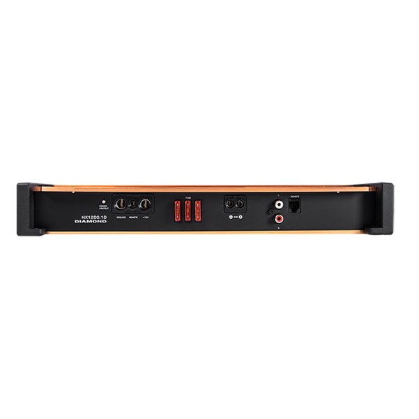 Diamond Audio HX1200.1D 1200 Watt 1 Channel Amp side view with connections