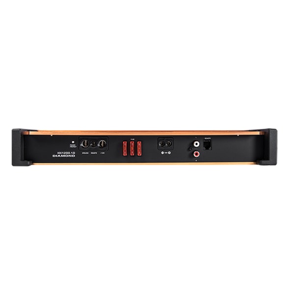 Diamond Audio HX1200.1D 1200 Watt 1 Channel Amp side view with connections