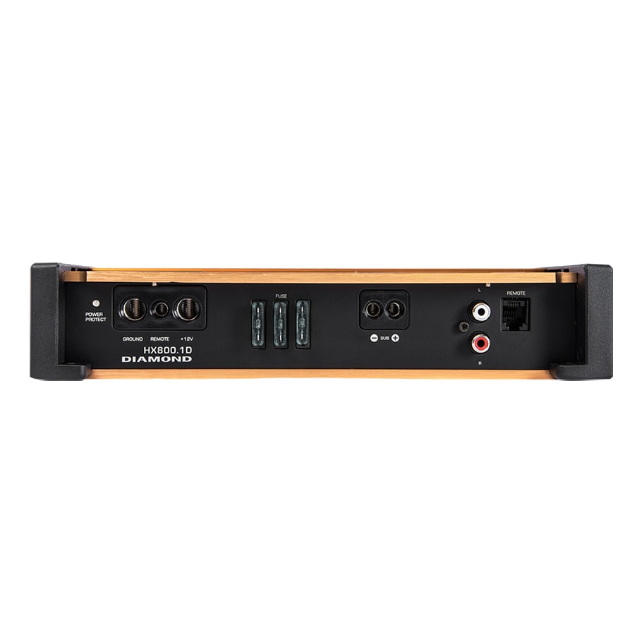 Diamond Audio HX800.1D 800 Watt 1 Channel Amp side view with connections