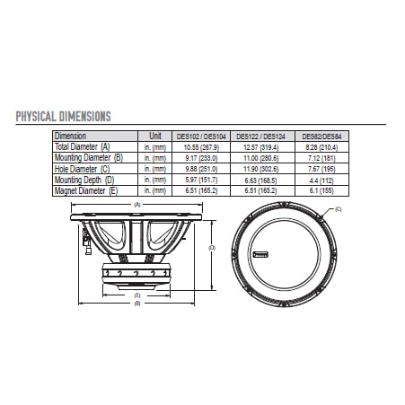 diamond audio des104 dimensions