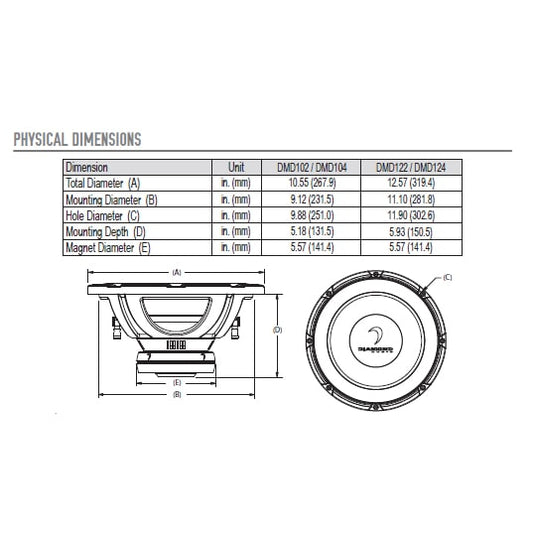 diamond audio dmd104 dimensions