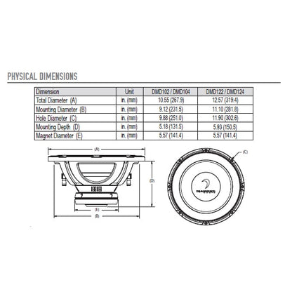diamond audio dmd124 dimensions