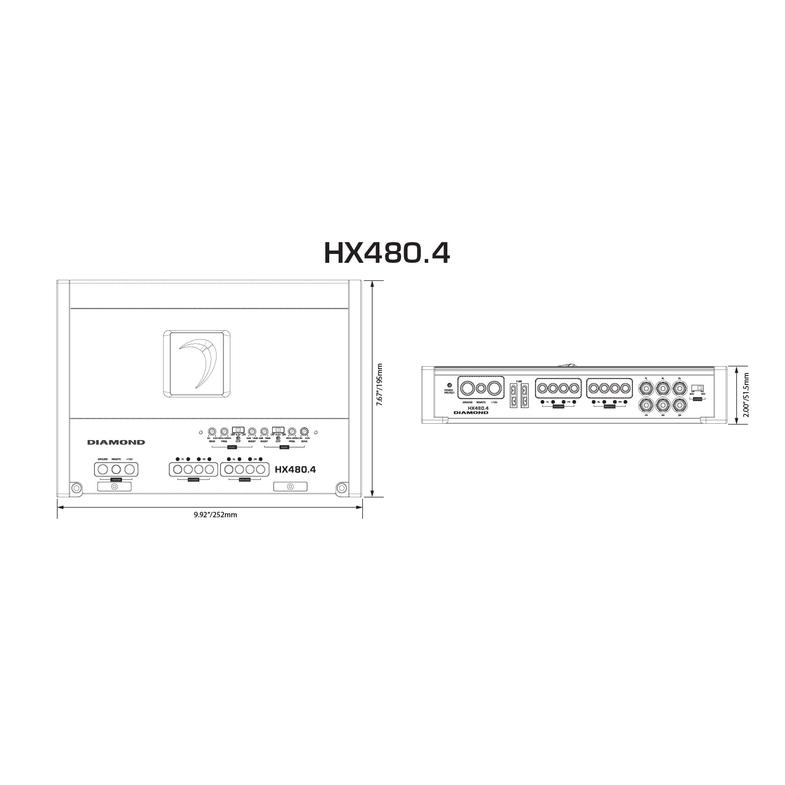 diamond audio hx480-4 4 channel amp dimensions